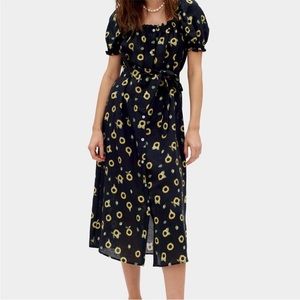 SLEEPER Midi Linen Dress Brigitte in Sunflowers Size XL